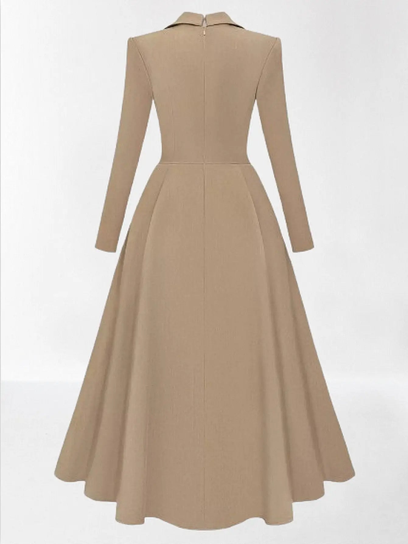 Fit and Flare V-Neck midi Dress in Khaki - Dresses