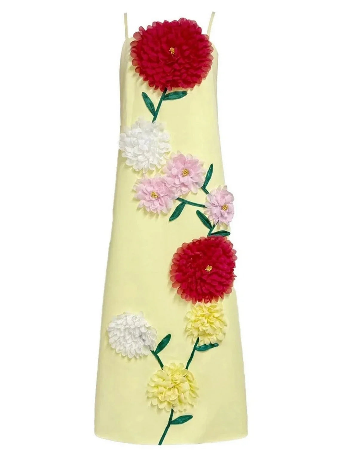 Floral Appliqued Sleeveless Maxi Dress S / Yellow
