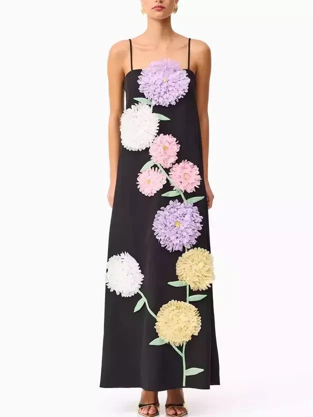 Floral Appliqued Sleeveless Maxi Dress