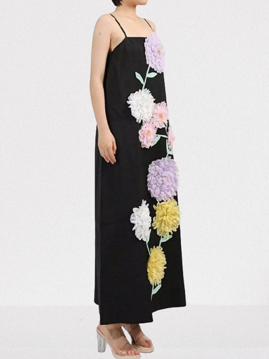 Floral Appliqued Sleeveless Maxi Dress