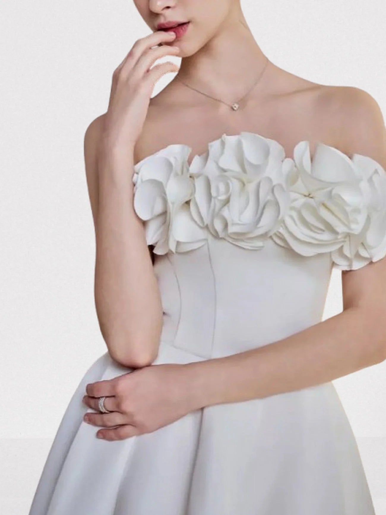 Floral Appliqued White Sleeveless Fit & Flare Dress Dresses