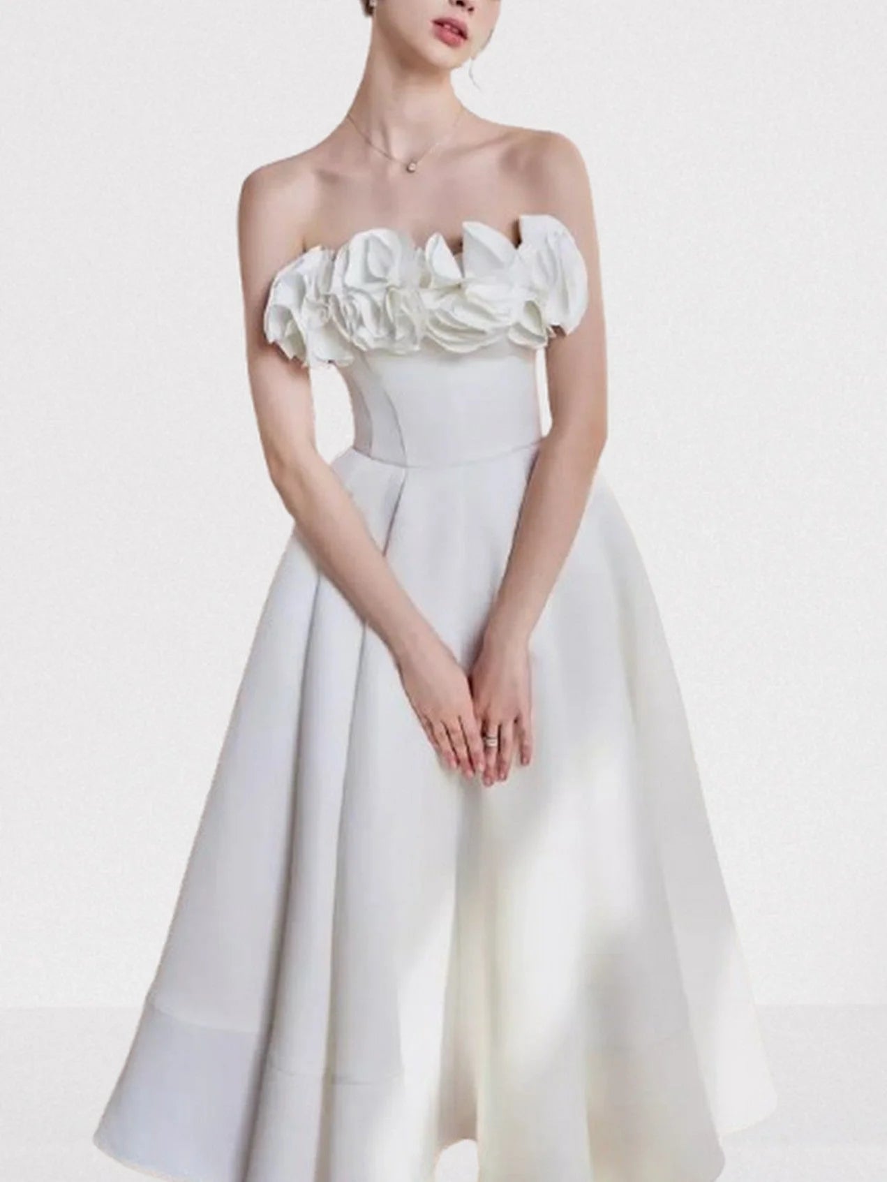 Floral Appliqued White Sleeveless Fit & Flare Dress Dresses