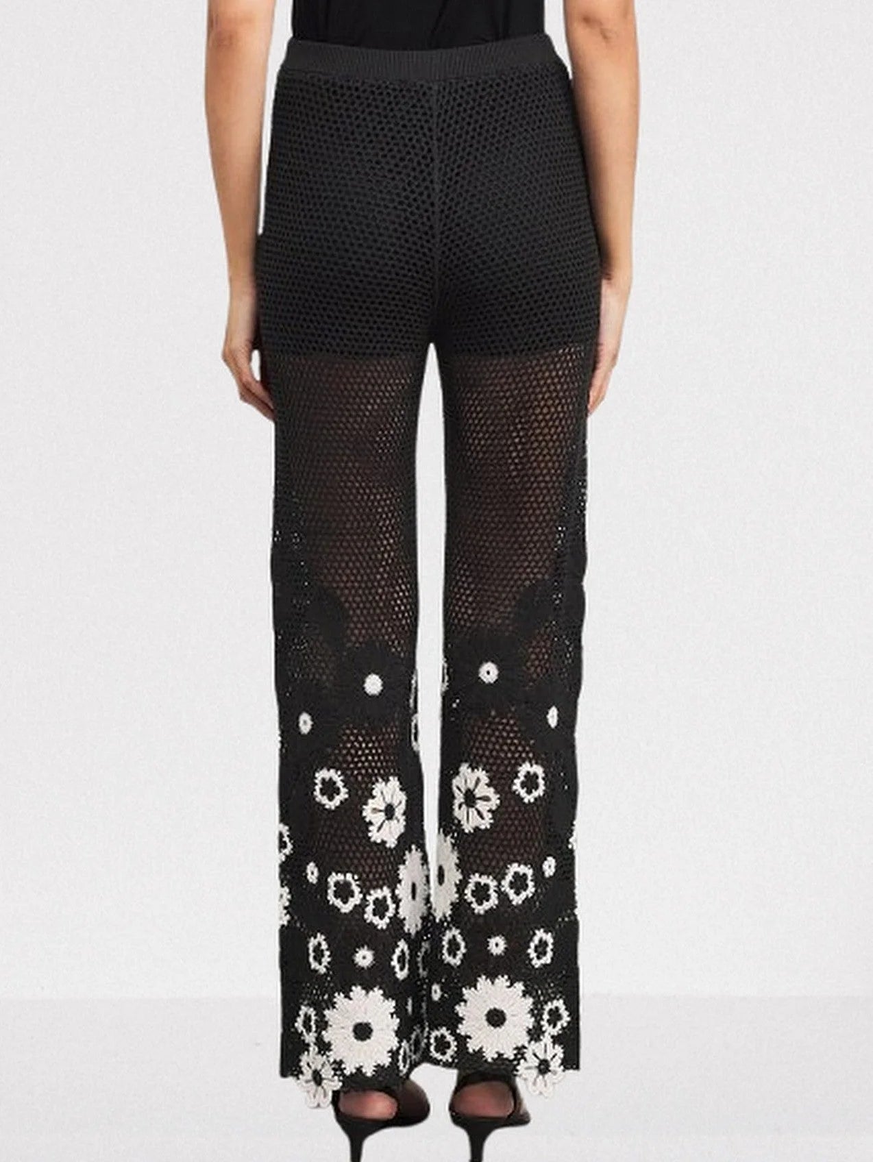 Floral-Embroidered Crochet Knit Top and Pant Set - Suits & Sets