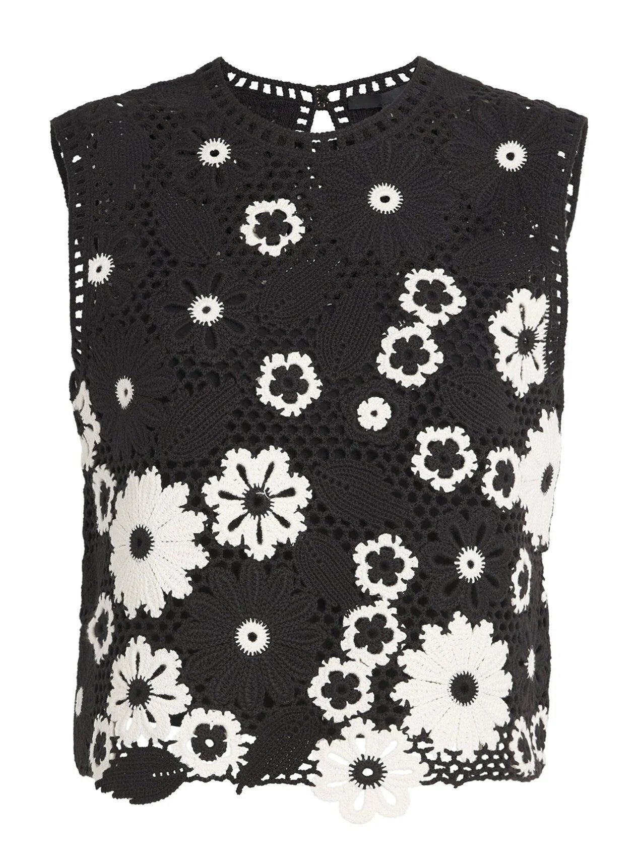 Floral-Embroidered Crochet Knit Top and Pant Set - Suits & Sets