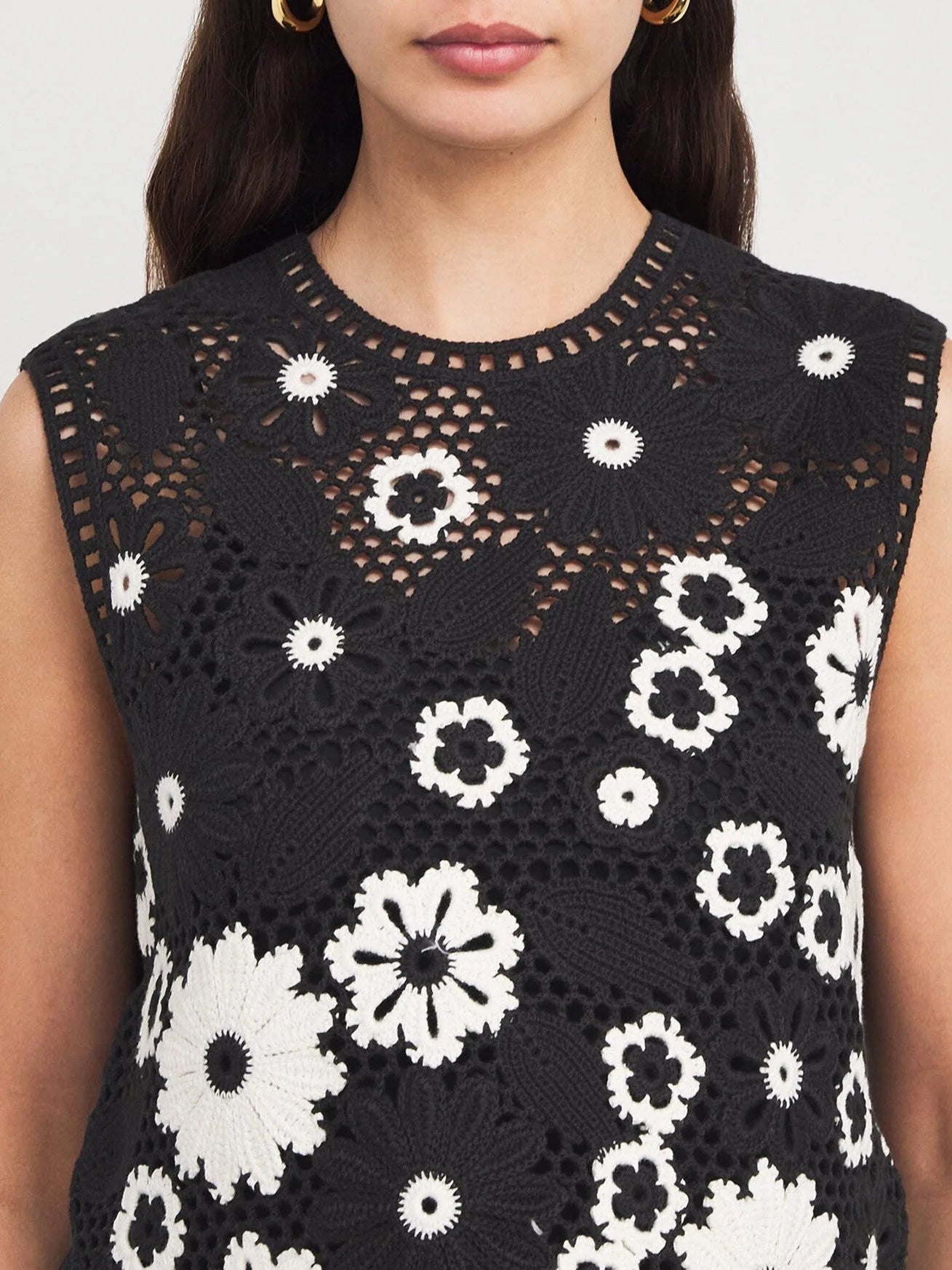 Floral-Embroidered Crochet Knit Top and Pant Set - Suits & Sets