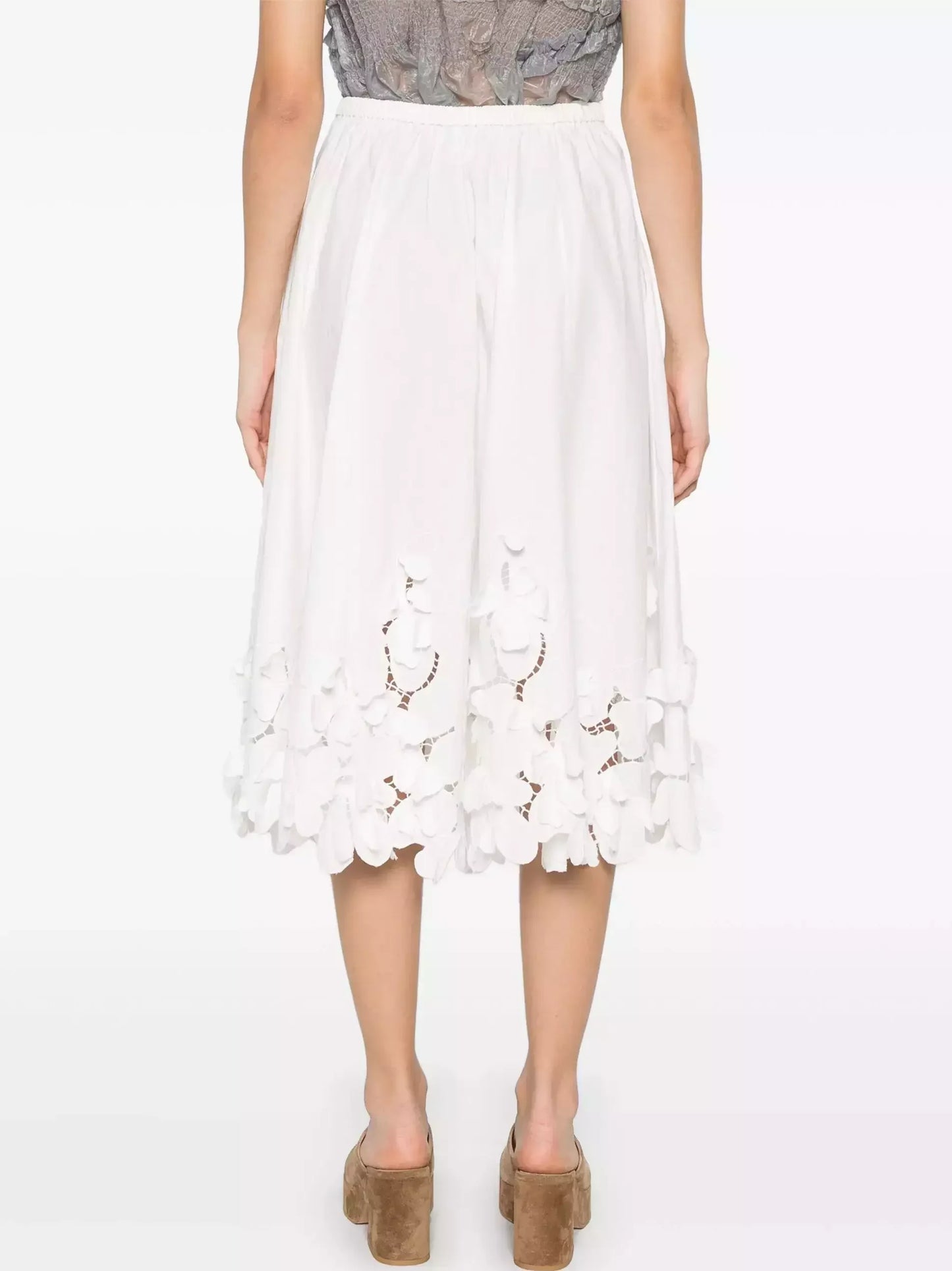 Floral-Embroidered Midi Skirt in White - Skirts