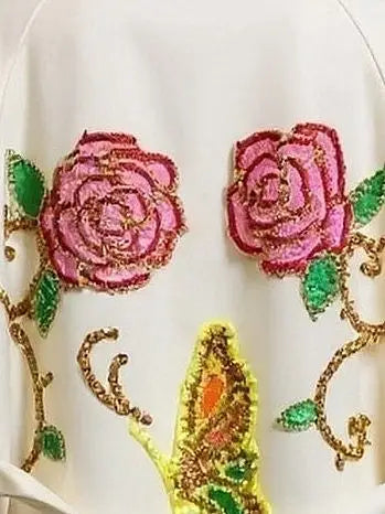 Floral-Embroidered Oversize Wool Coat with Fur Cuffs - Coats