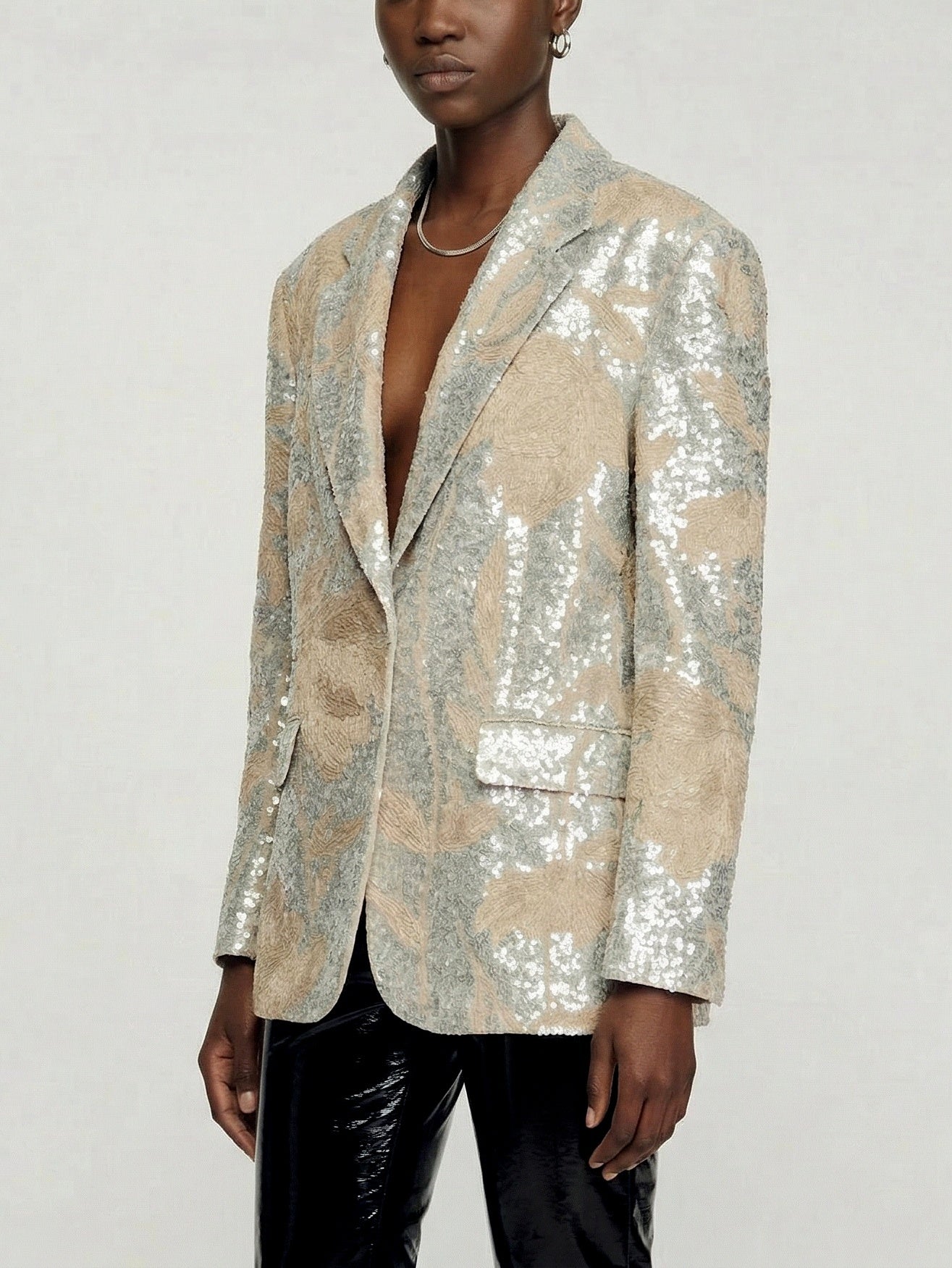 Floral-Embroidered Sequin-Embellished Linen Jacket
