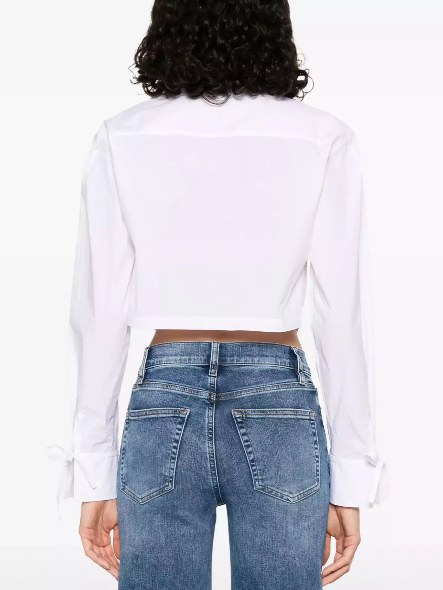 Floral-Embroidered Tie-Waist White Shirt - Tops