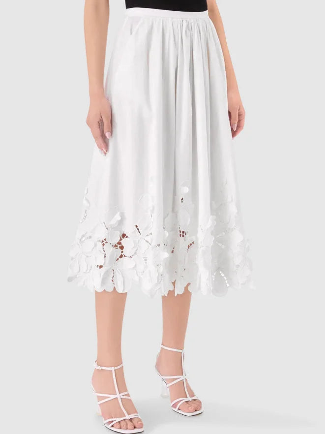 Floral-Embroidered White Top and Skirt Set - Suits & Sets