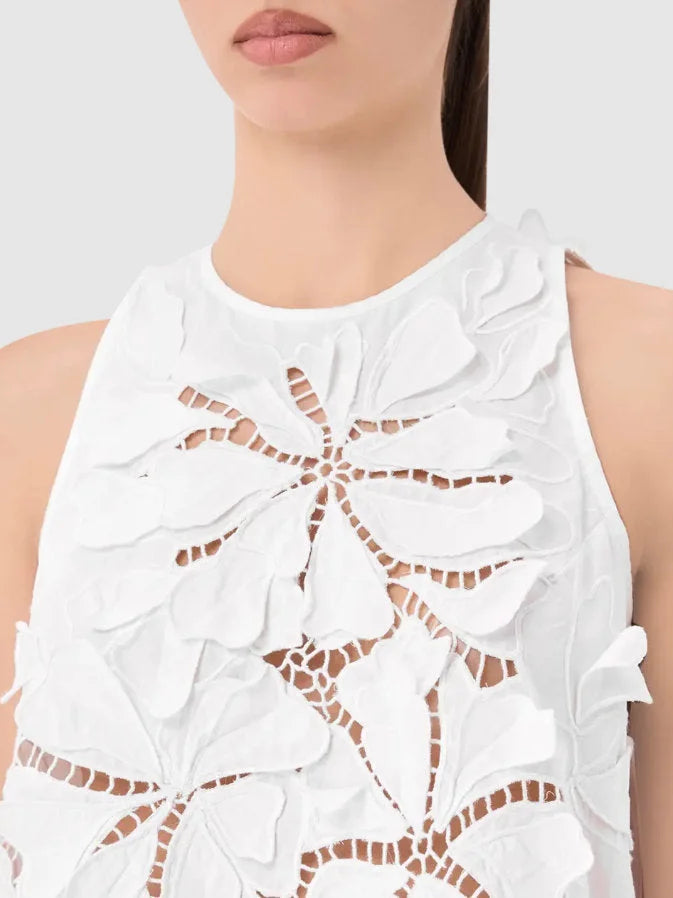 Floral-Embroidered White Top and Skirt Set - Suits & Sets