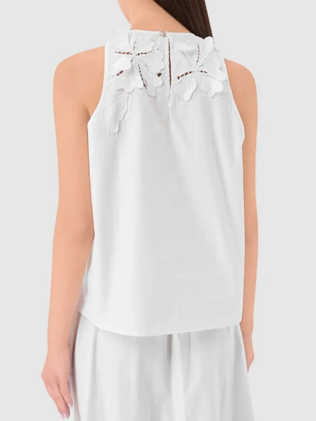Floral-Embroidered White Top and Skirt Set - Suits & Sets