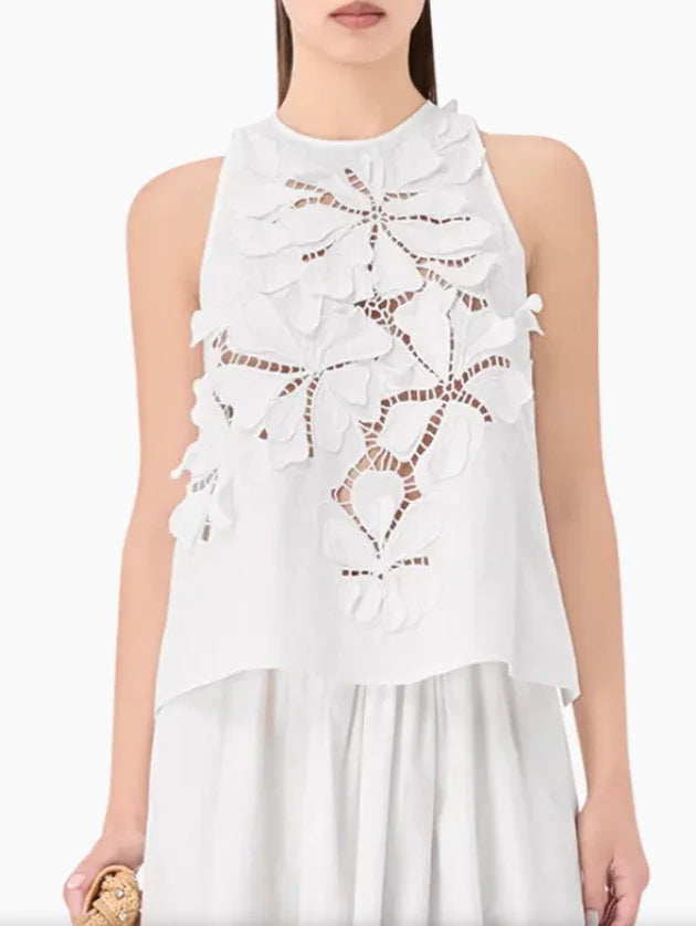 Floral-Embroidered White Top and Skirt Set - Suits & Sets