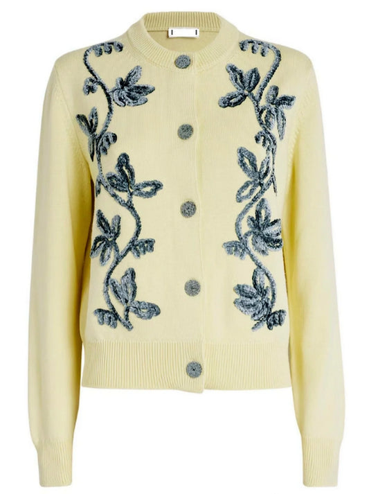 Floral-Embroidered Wool Cardigan Sweater - Sweaters & Knitwear