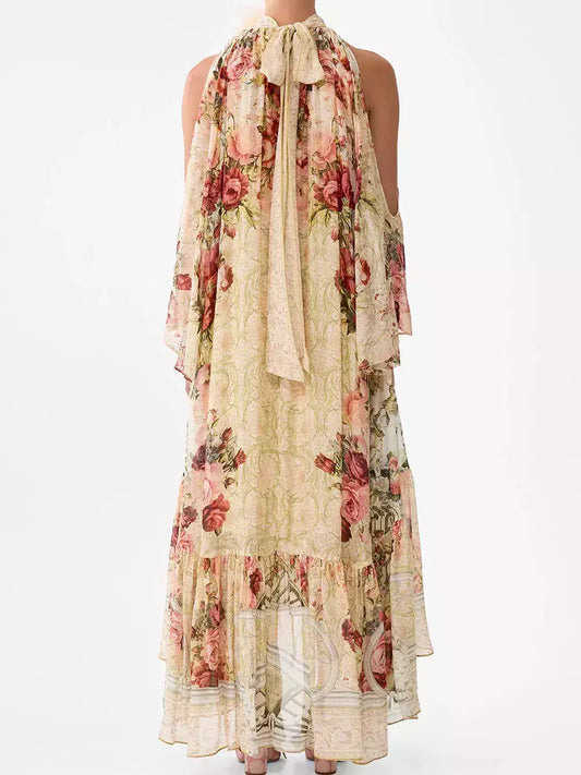Floral-Print Cold-Shoulder Silk Dress - Dresses