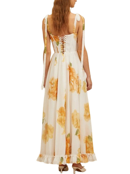 Floral-Print Corset Fit and Flare Maxi Dress - Dresses