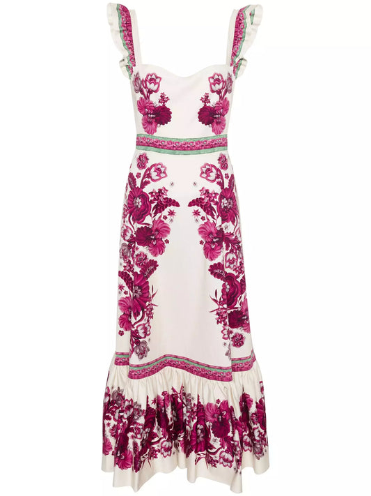 Floral Print Maxi Dress with Ruffled Shoulder Straps Dresses