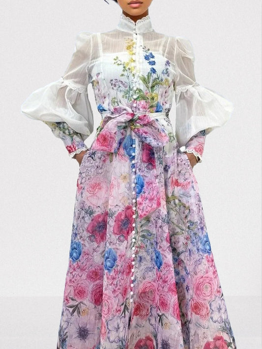 Floral-Print Vintage-Style Maxi Dress - Dresses