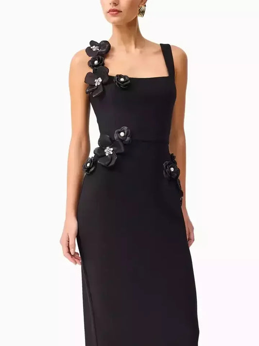 Floral Appliqued Sleeveless Pencil Dress Dresses