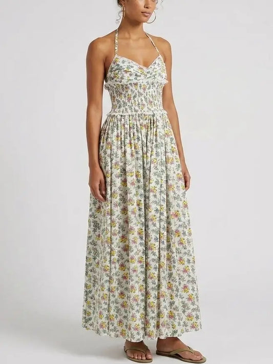 Floral Bouquet Smocked Cotton Maxi Dress - Dresses