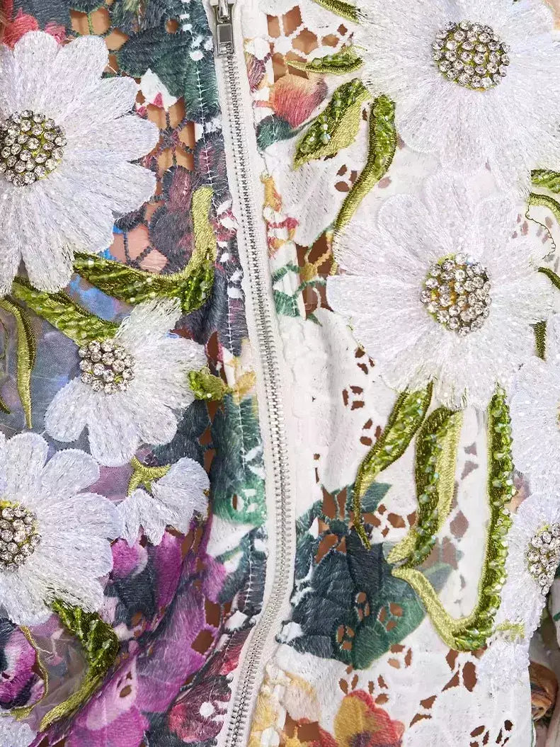 Floral Embroidered Lace Cutout Jacket - Jackets