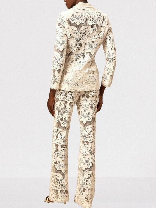 Floral Embroidered Sequin-Detailed Tulle Suit - Suits & Sets