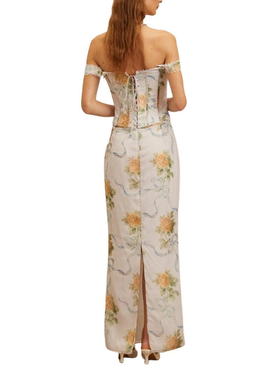 Floral Print Fitted Corset Maxi Dress - Dresses