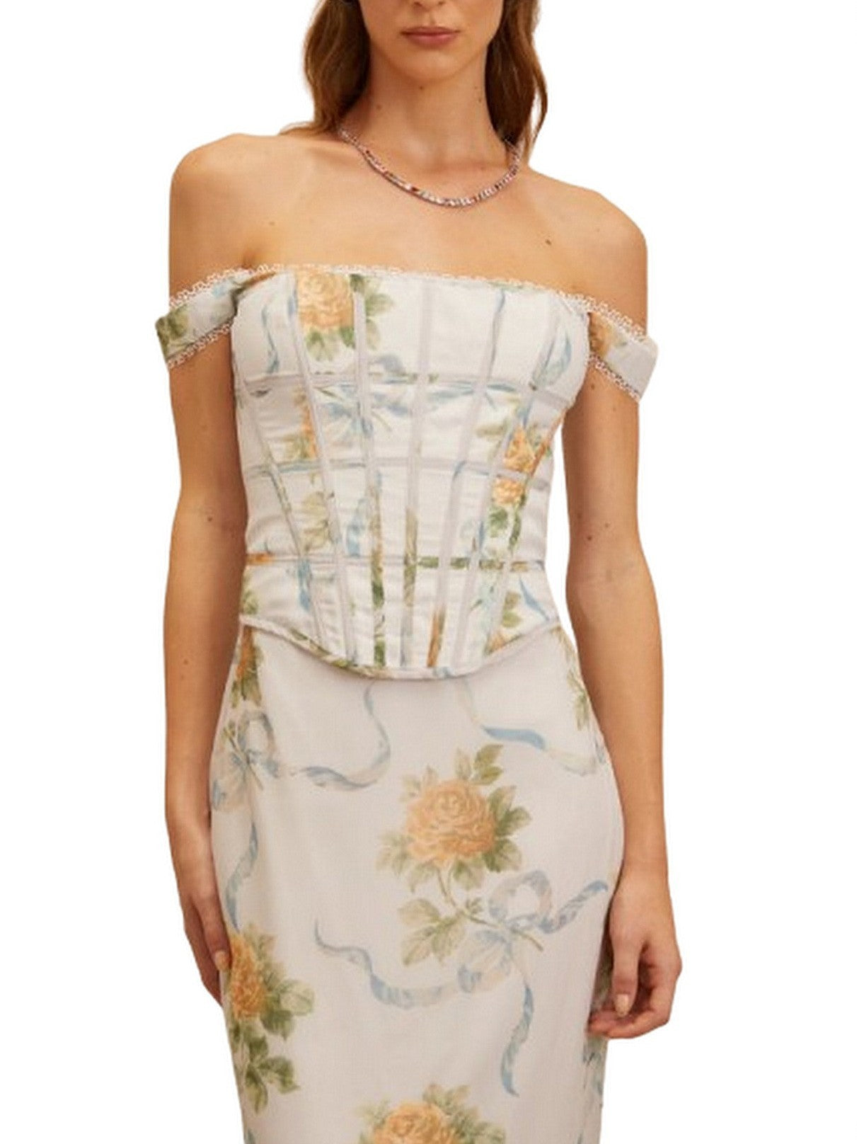 Floral Print Fitted Corset Maxi Dress - Dresses
