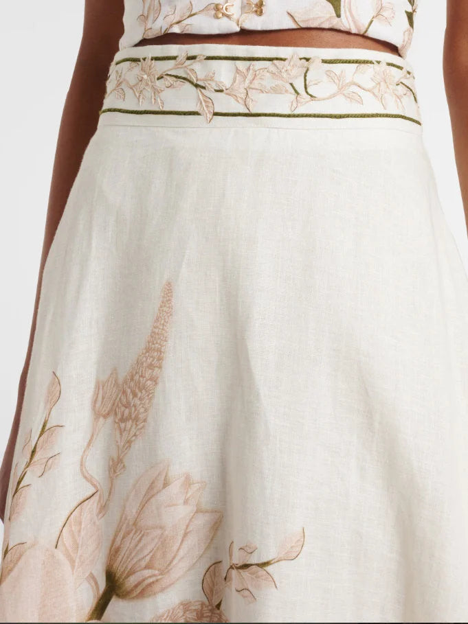 Floral Print Lace-Up Corset Top and Skirt Set - Suits & Sets