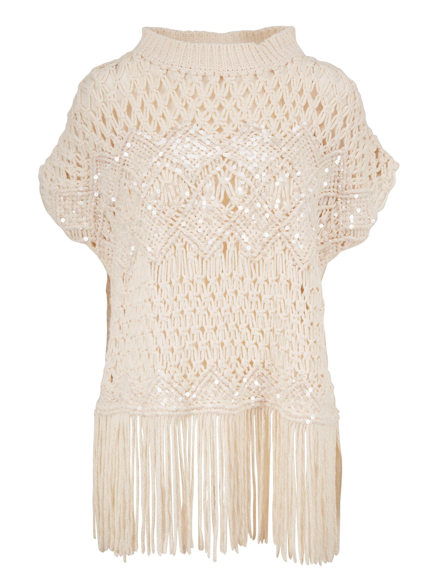 Fringed Knit Short-Sleeve Sweater - One size - Sweaters & Knitwear