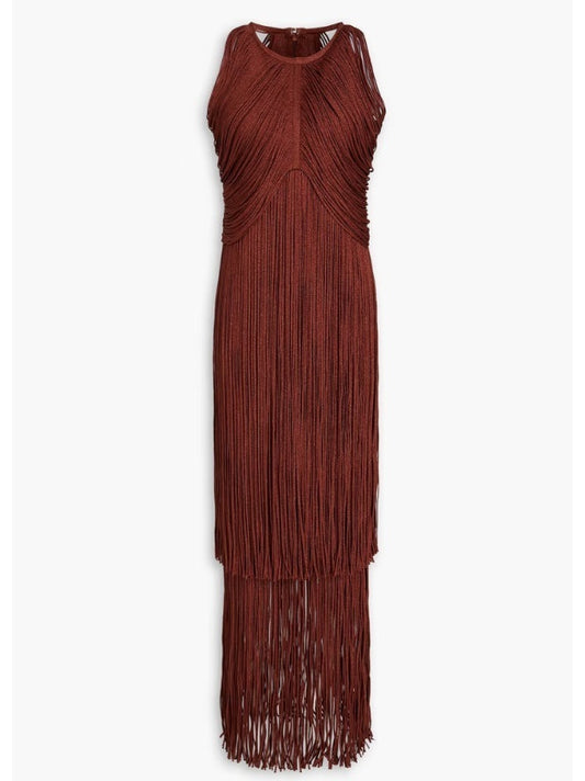 Fringed Sleeveless Bandage Dress in Rusty Red - Dresses