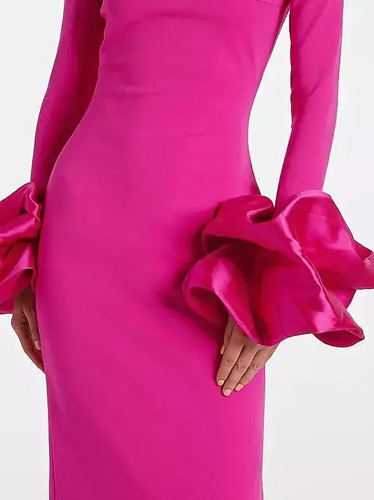 Fuchsia Long-Sleeve Flared-Cuff Maxi Dress - Dresses
