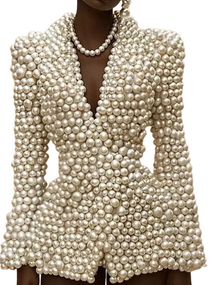 Full Pearl-Embellished Blazer with Lining - Jackets