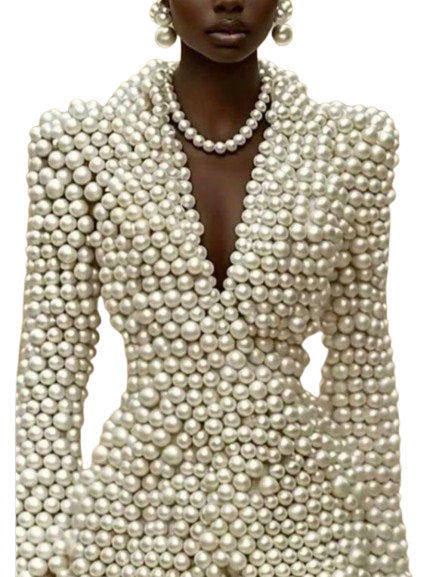 Full Pearl-Embellished Blazer with Lining - Jackets