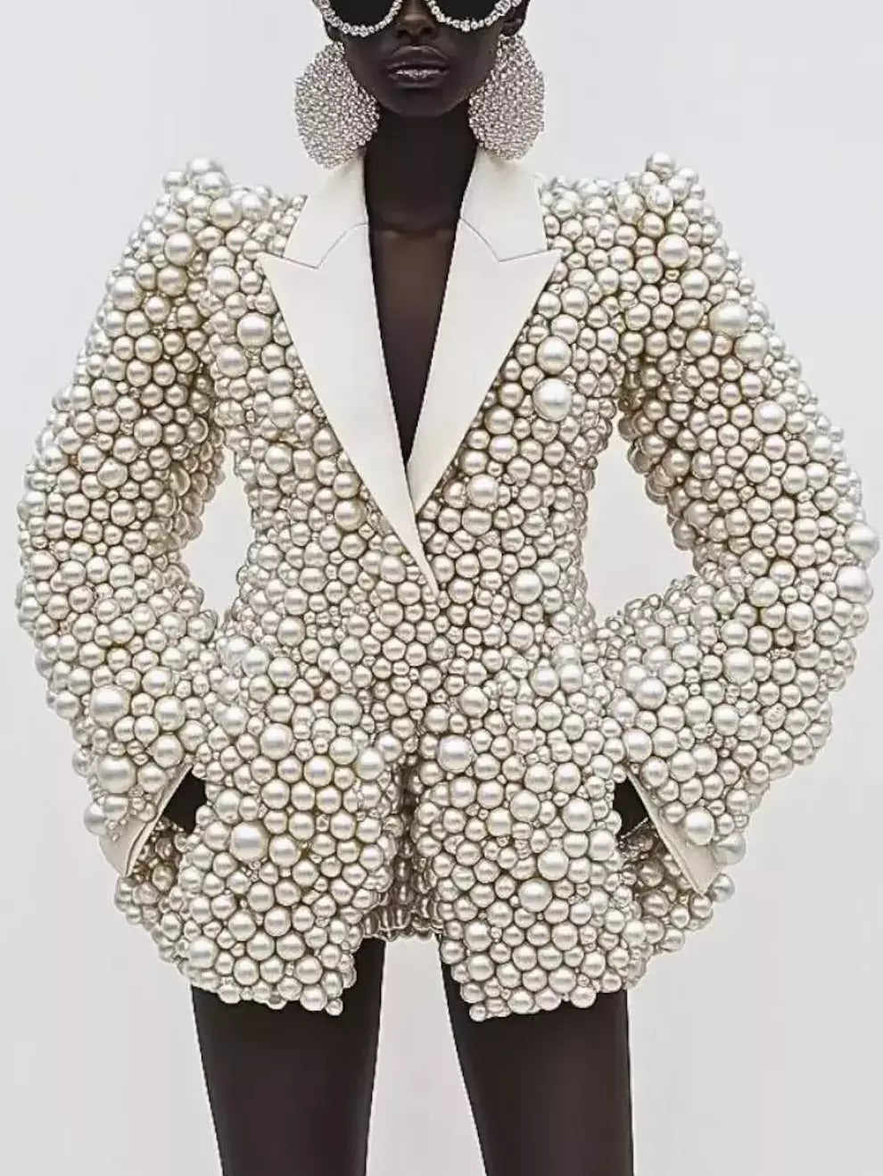 Full Pearl-Embellished Blazer with Lining - Jackets