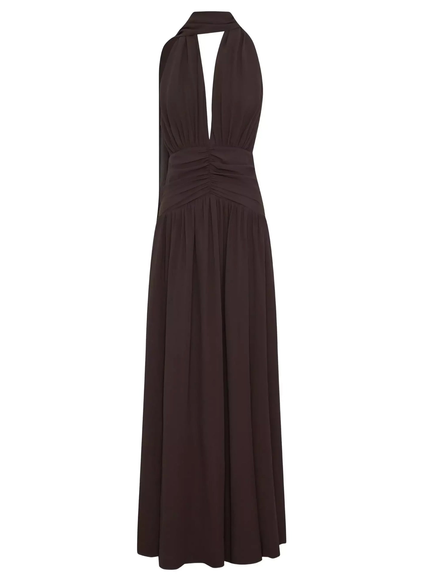 Gathered Halter Maxi Dress in Brown - Dresses