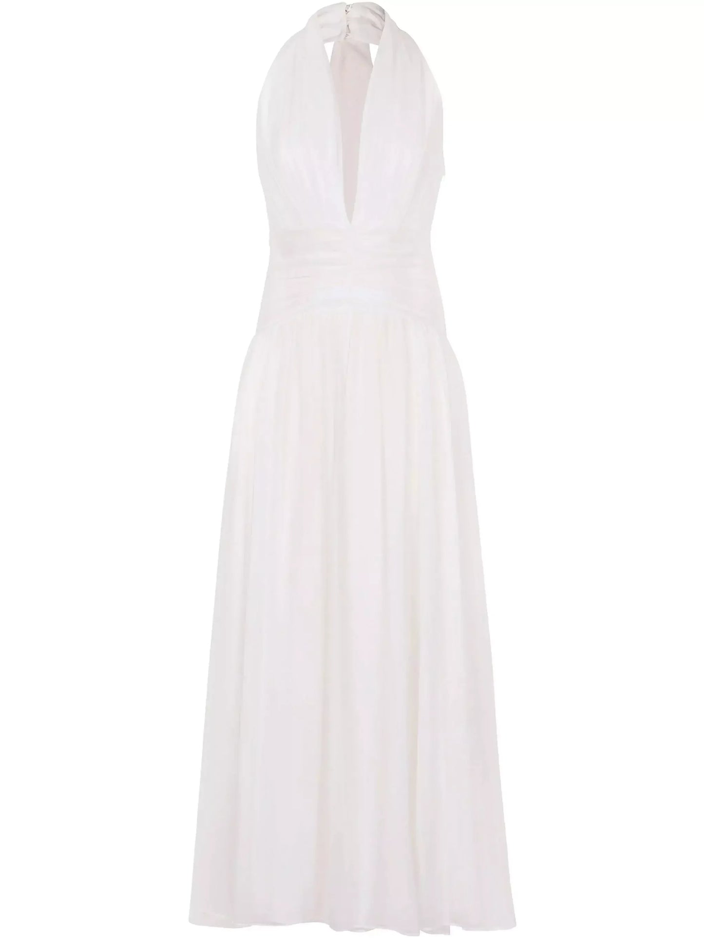 Gathered Halter Maxi Dress in White - Dresses