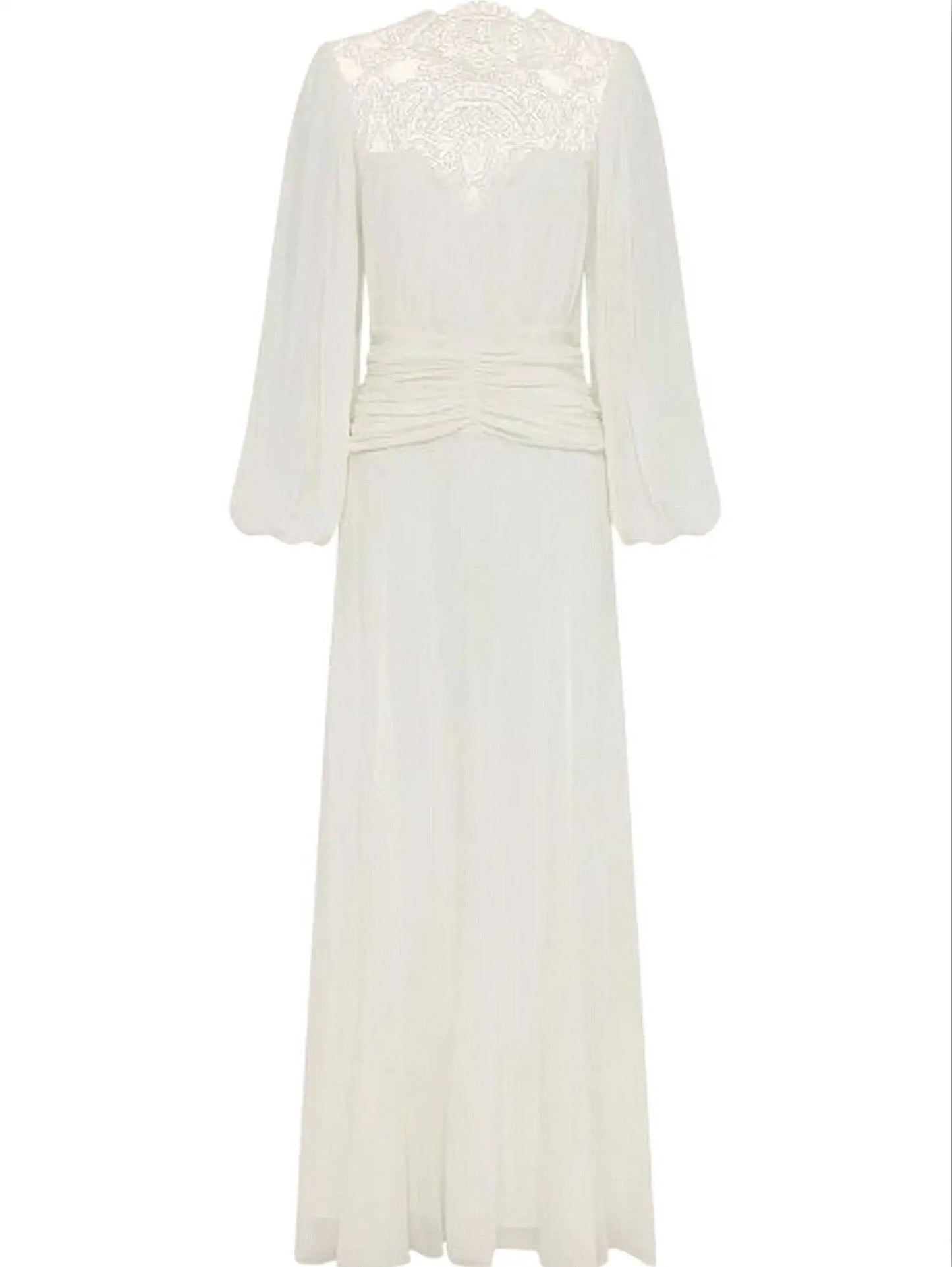 Gathered Maxi Dress with Lace and Balloon-Sleeves - Dresses