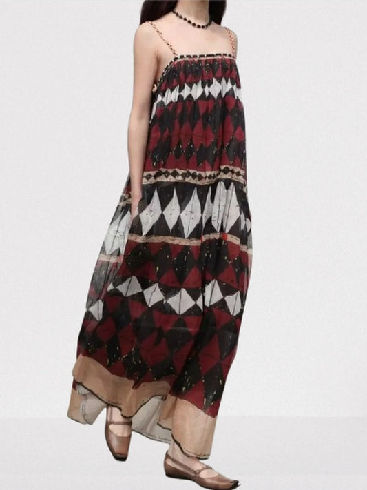 Geometric-Print Silk and Linen Maxi Dress - Dresses