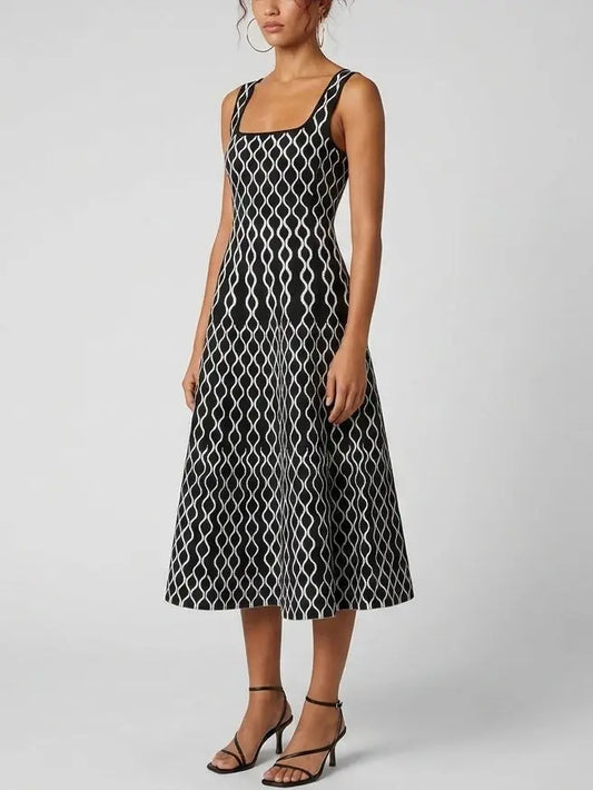 Geometric Jacquard Knit Midi Dress - Dresses