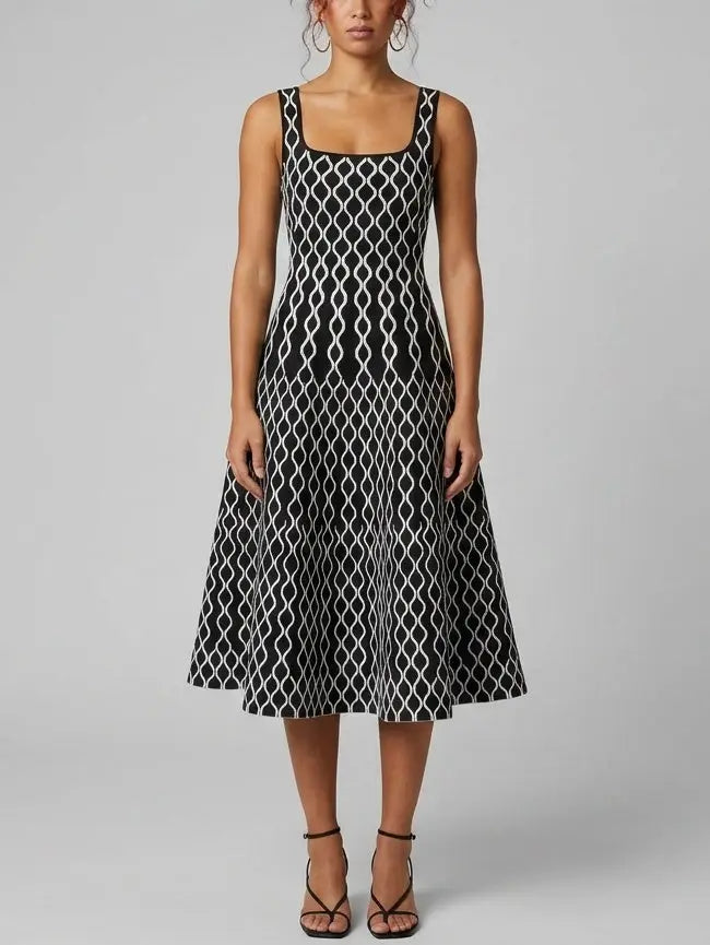Geometric Jacquard Knit Midi Dress - Dresses