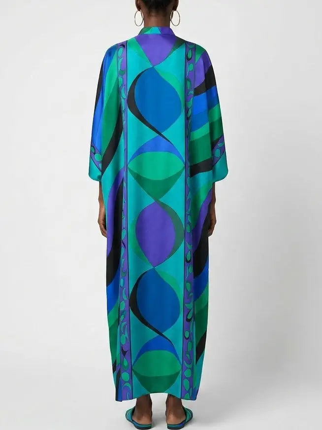 Geometric Print Silk Maxi Kaftan Dress - Dresses
