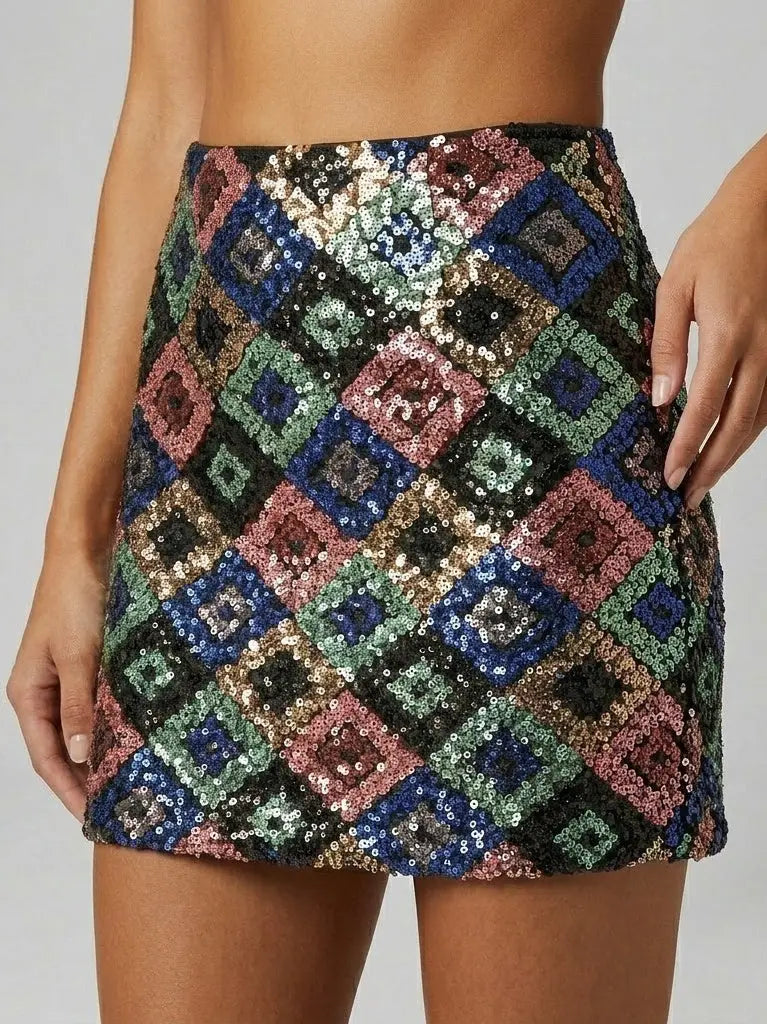 Geometric Sequin Mini Skirt in Multicolor - Skirts