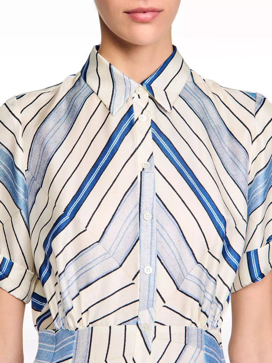 Geometric Striped Midi Short-Sleeve Shirt Dress - Dresses