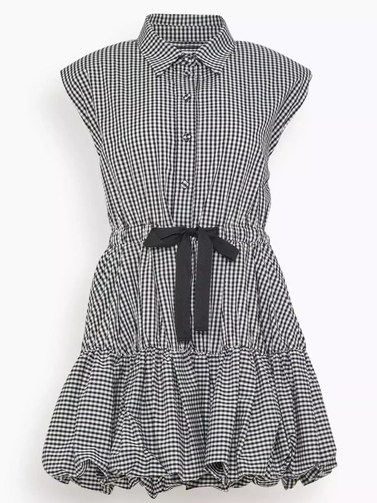 Gingham Bubble Mini Dress with Bow - Small - Dresses
