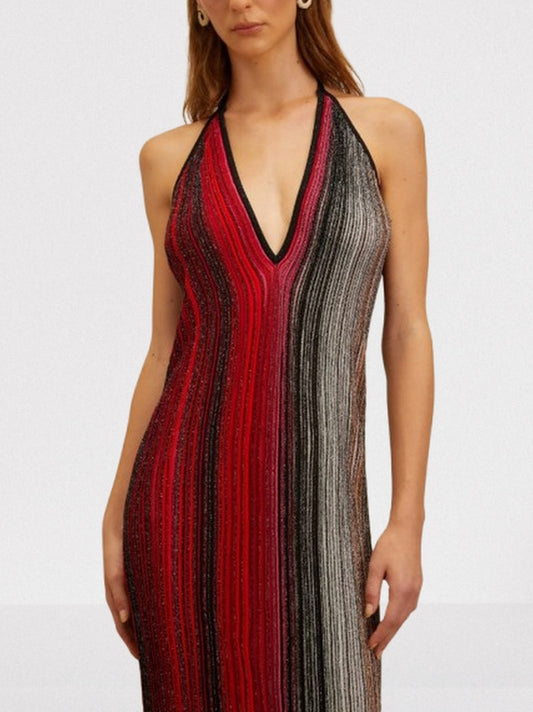 Glitter Striped Knit Sleeveless Midi Dress - Dresses