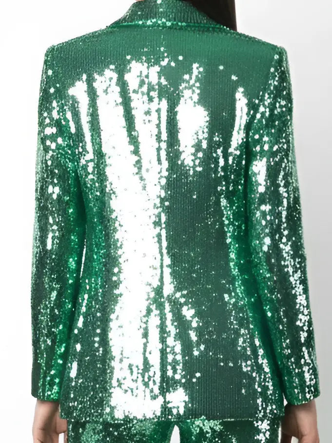 Green Sequin-Embellished Blazer and Pant Suit - Suits & Sets