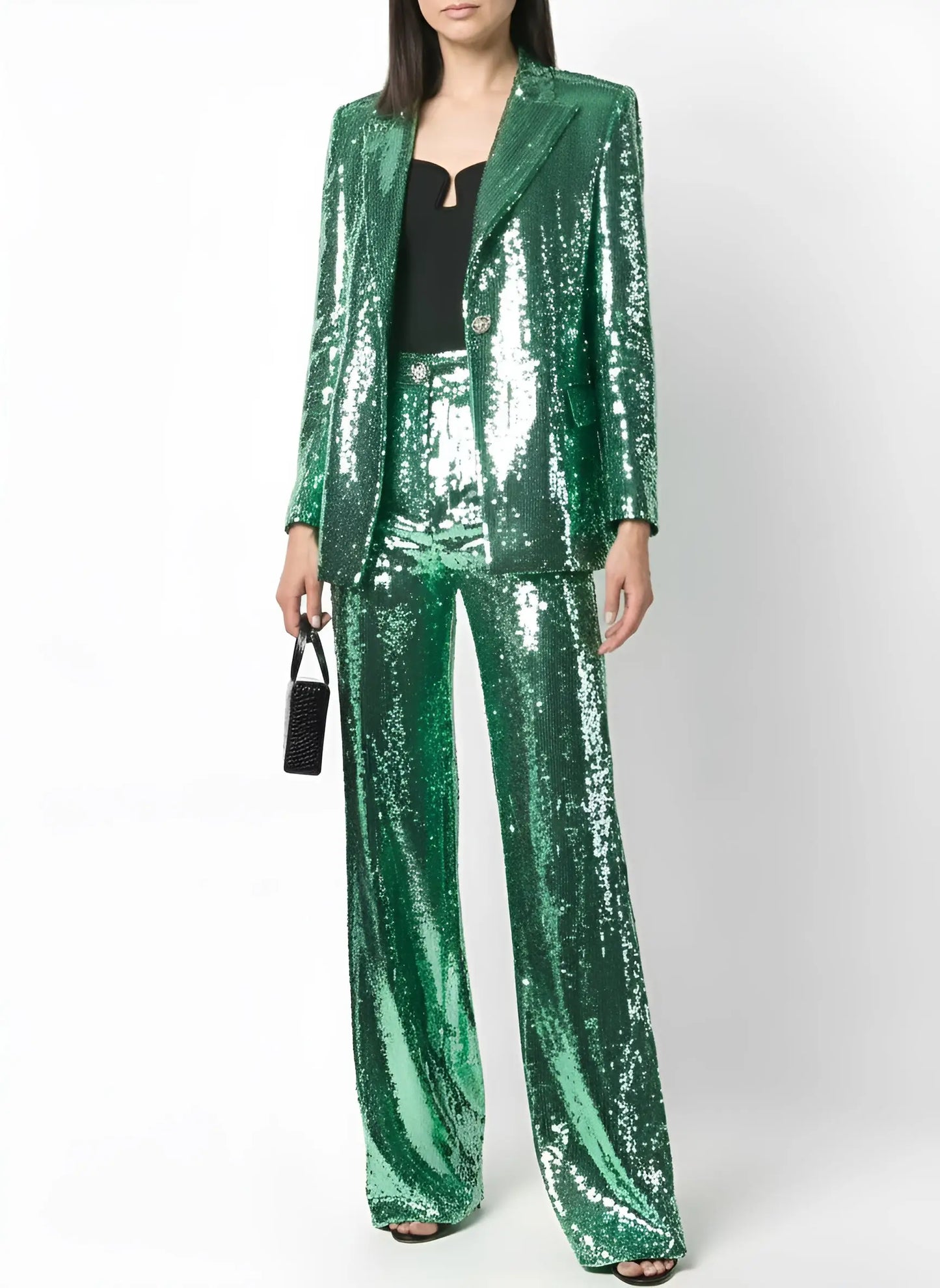 Green Sequin-Embellished Blazer and Pant Suit - Suits & Sets