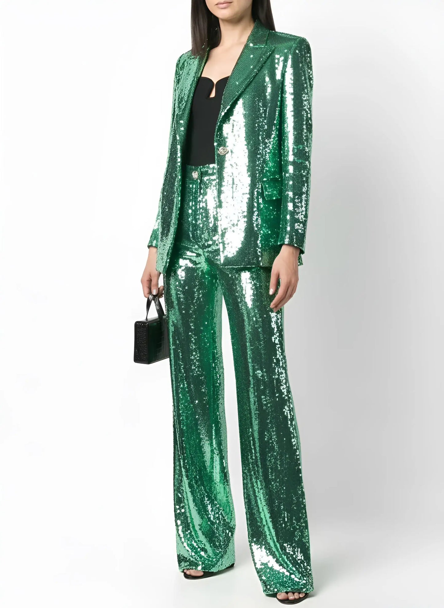 Green Sequin-Embellished Blazer and Pant Suit - Suits & Sets