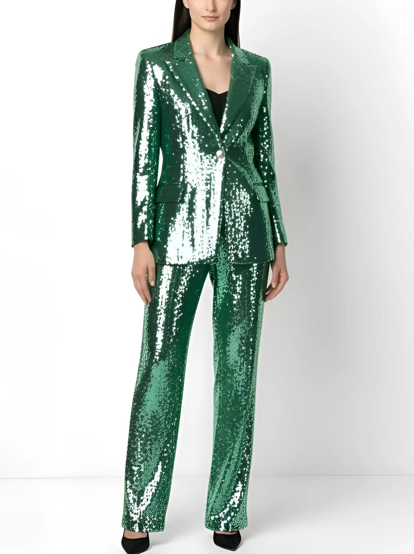 Green Sequin-Embellished Blazer and Pant Suit - Suits & Sets